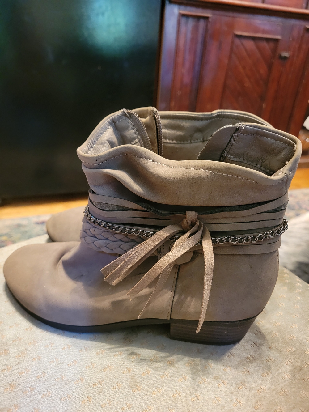 Wonder Nation Taupe Booties with Braided Straps & Chain